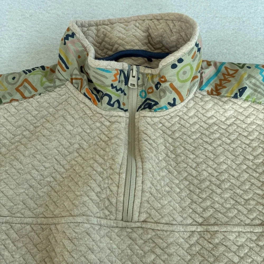 Chubbies‎ The Sandstorm Quilted Sweatshirt Beige Chevron Quarter 1/4 Zip Medium